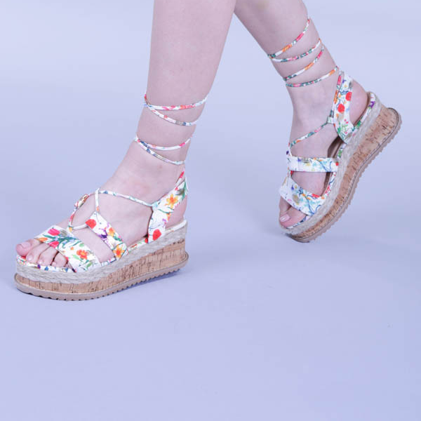 Sandale dama Afina albe floral - Kalapod.net